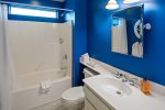 A bright and `blue`-tiful bathroom in bedroom 5.